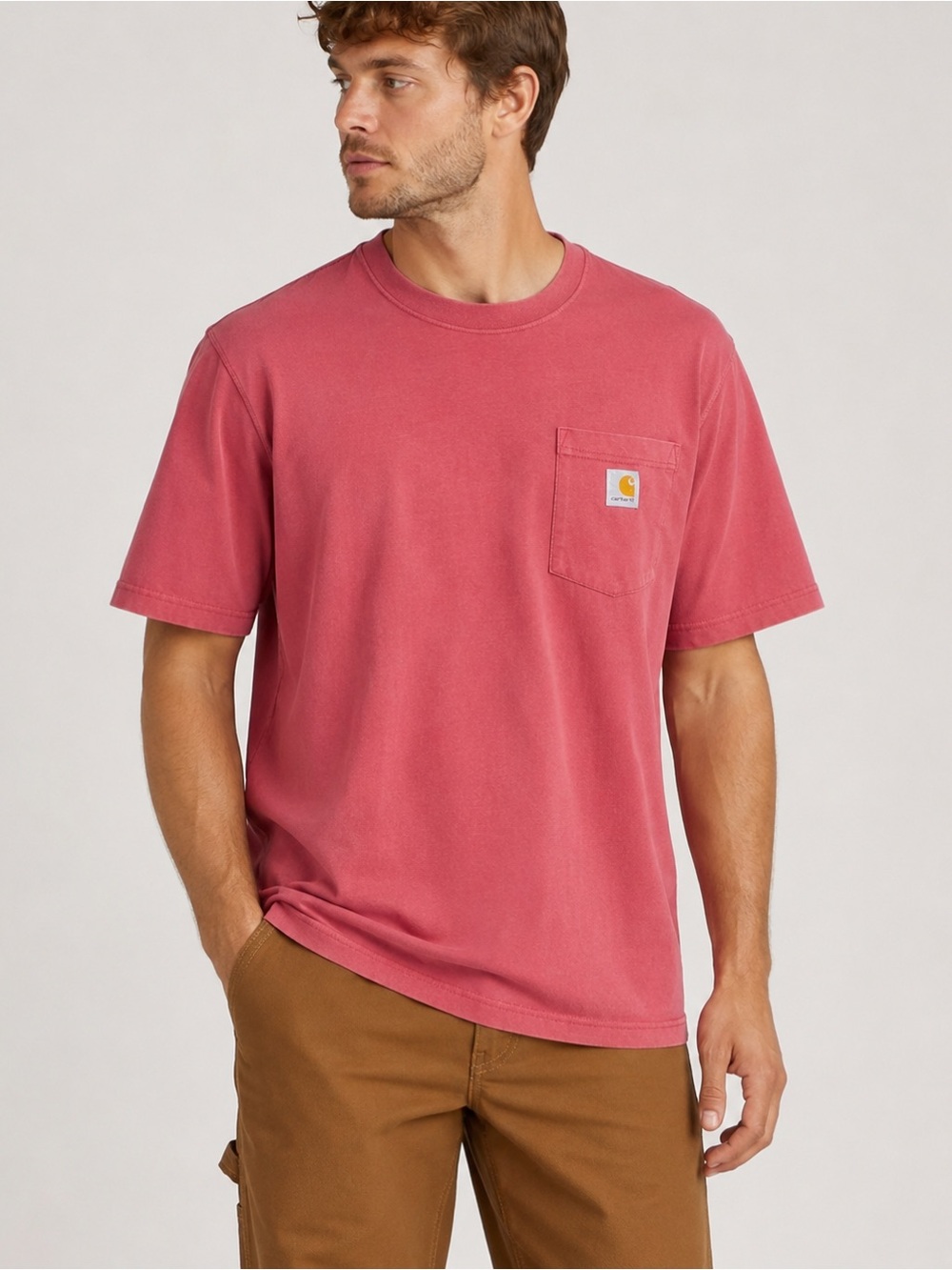 Carhartt K87 Loose Fit Pocket T-Shirt XL Pink Coral Workwear Heavyweight Tee